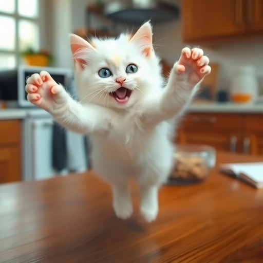 小奶猫从桌子上摔下来的惊险一刻（可爱小奶猫的失足瞬间让人捏了一把冷汗）