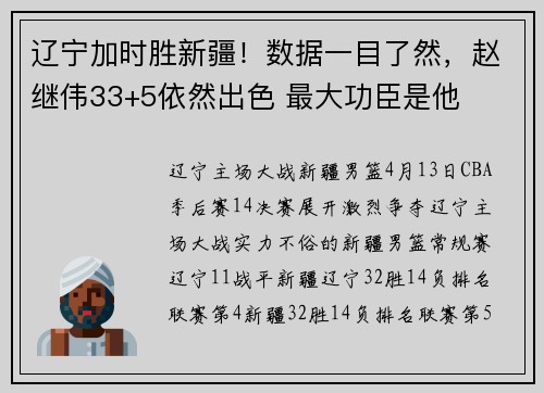 辽宁加时胜新疆！数据一目了然，赵继伟33+5依然出色 最大功臣是他